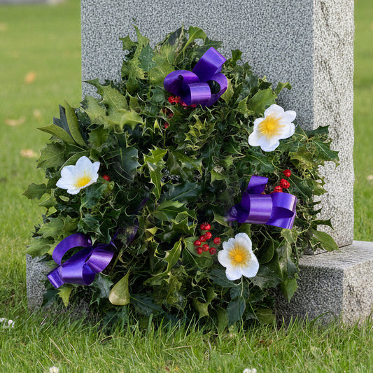 Luxury Natural Christmas Wreath (Purple Ribbon, 10")