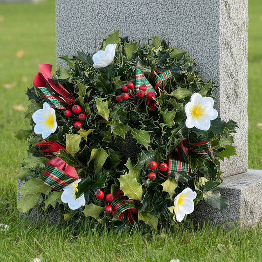 Luxury Natural Christmas Wreath (Tartan Ribbon, 10")
