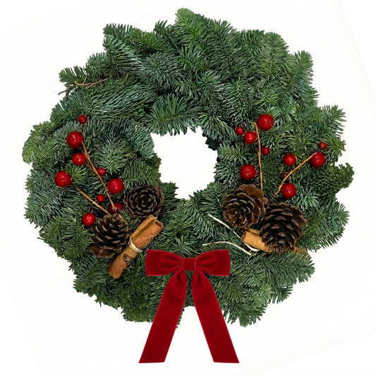 Luxury Natural Christmas Wreath (Festive Red, 10")