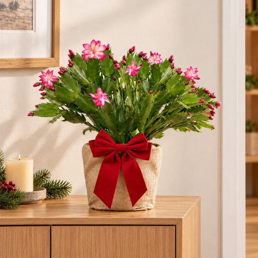 Festive Wrapped Pink & White Christmas Cactus