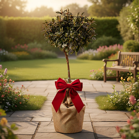 Festive Wrapped Red Azalea Outdoor Patio Tree Gift