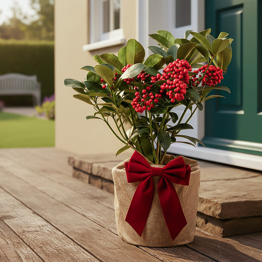 Festive Wrapped Skimmia Redruth Outdoor Plant Gift