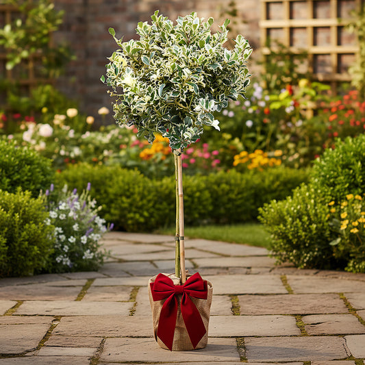 Festive Wrapped Variegated Holly Outdoor Patio Tree Gift